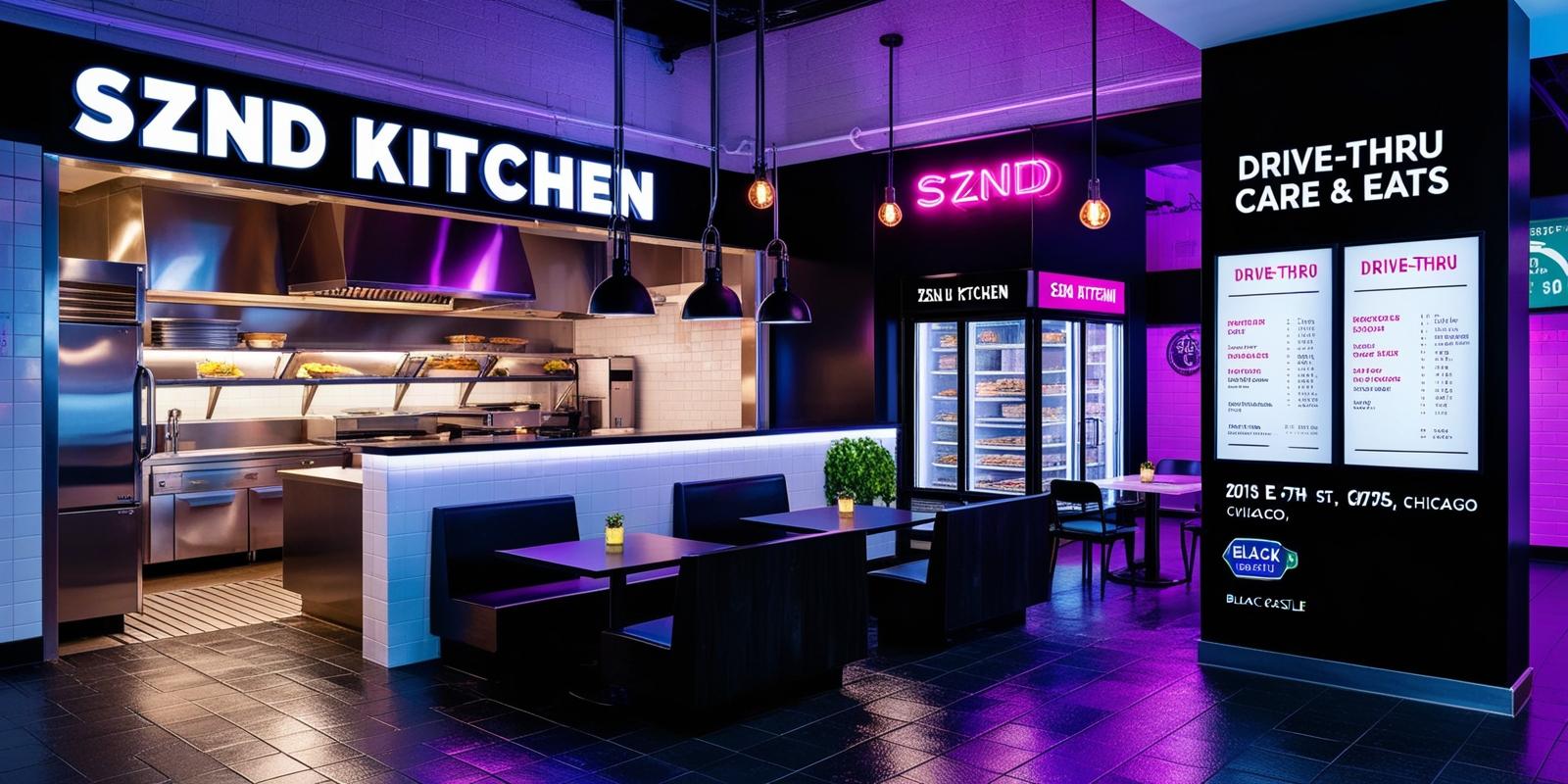SZND Kitchen logo with bold typography and vibrant colors, representing a modern, community-driven eatery.